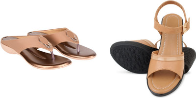 PMS Women Wedges(Beige, Brown , 4)