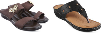 hunyza footwear Women Flats(Brown, Black , 6)