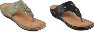 hunyza footwear Women Flats(Green, Black , 6)