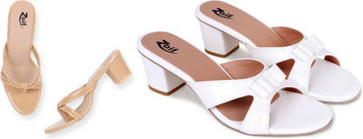 Zaif Women Heels(White, Beige , 7)