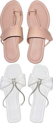 XiZUii Women Flats(Pink, White , 8)