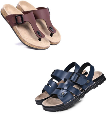 Walkivo Men Sandals(Brown, Blue, Beige , 8)