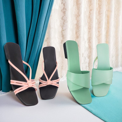 SAYERA Women Flats(Green, Pink , 7)