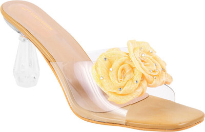 TRYME Women Heels(Yellow, Tan , 8)