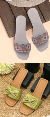 HunarPaon Women Flats(Green, Grey , 6)