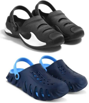 house of common Men Clogs(Black, Navy , 7)