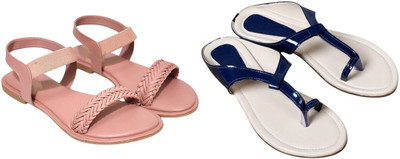 Kuhu Creations Women Flats(Blue, Pink , 8)