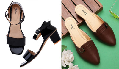 Todhwear Women Heels(Black, Beige , 6)