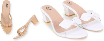 Zaif Women Heels(Beige, White , 5)