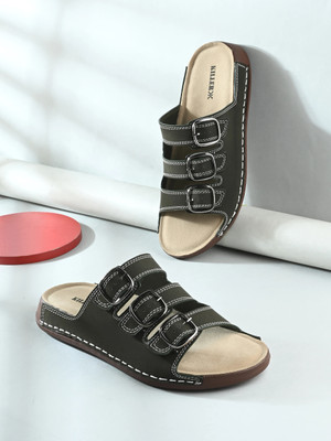 KILLER Stylish Dual Strap Buckle Design Men Sandals(Olive , 9)