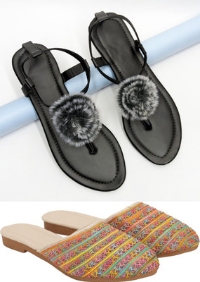 RTC ROYAL TRADING COMPANY Women Flats(Multicolor, Black , 8)