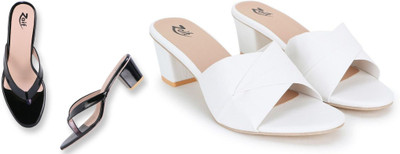 Zaif Women Heels(White, Black , 5)