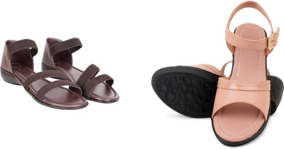 PMS Women Wedges(Pink, Brown , 9)
