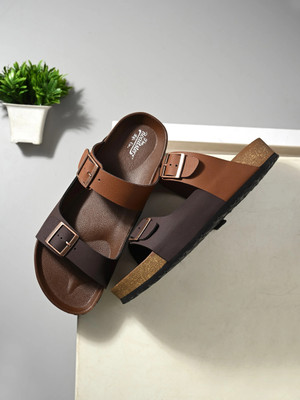 Roadster Stylish Dual Strap Buckle Design Men Sandals(Brown , 7)