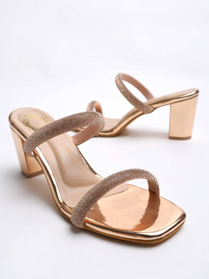 SHOETOPIA Women Gold Heels