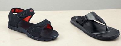 Classica Men Sandals(Black, Red , 6)