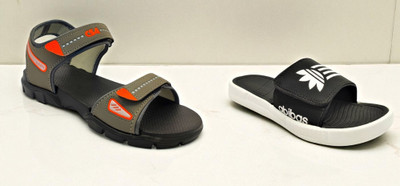 Classica Men Sandals(Black, Grey, Orange , 9)