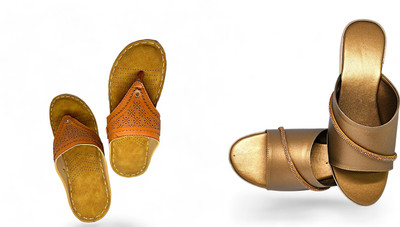 PMS Women Wedges(Brown, Gold , 4)