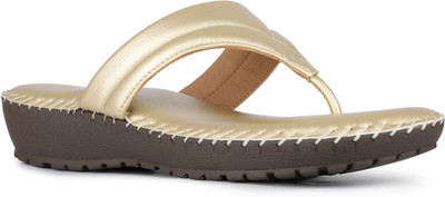 Inc.5 Casual Solid Round Toe Wedge Heel Sandals Women Heels(Gold , 4)