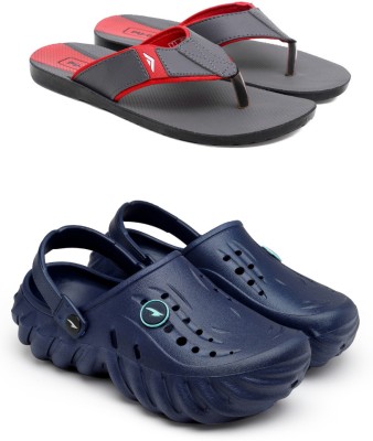 asian Men Sandals(Blue, Red , 6)