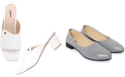Todhwear Women Heels(White, Grey , 5)