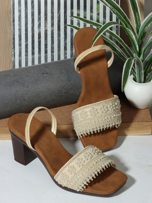 SNEAKERSVILLA Women Heels(Beige , 4)