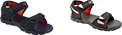 Classica Men Sandals(Black, Red , 6)