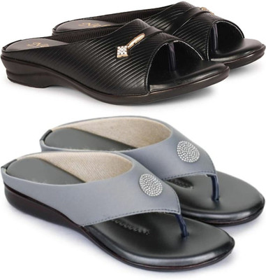 Nekii Traders Women Flats(Black, Grey , 5)