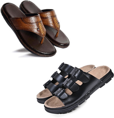 Walkivo Men Sandals(Tan, Black , 9)