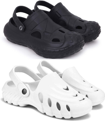 Pampy Angel Men Combo Pack of 2, Ultra cushion, Flipflops, Slipper, Slides, Sandal, Clogs Men Casual(Black, White , 9)