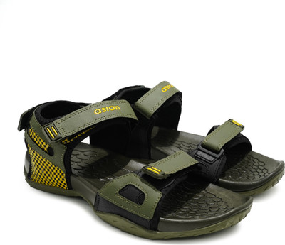 asian Men Sports Sandals(Black, Yellow , 9)