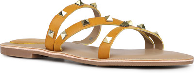 Inc.5 Casual Striped Open Toe Flat Flatforms Women Flats(Yellow , 7)