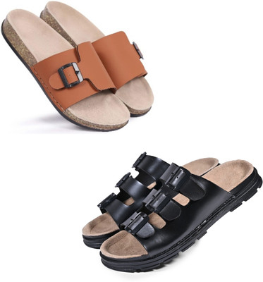 Walkivo Men Sandals(Tan, Black , 8)