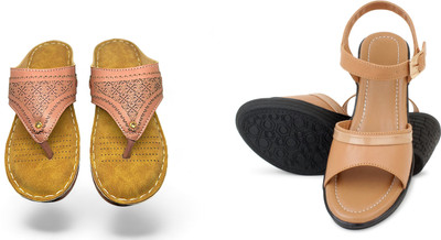PMS Women Wedges(Beige, Pink , 6)