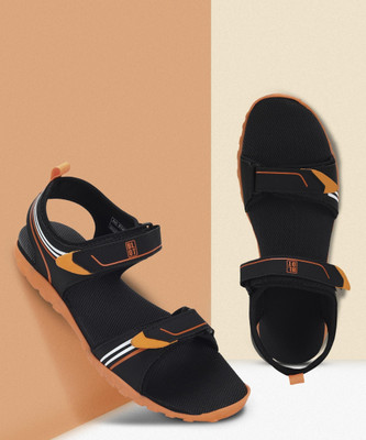 Paragon K1421G Men's Stylish Lightweight & Durable Black - Orange Velcro Sandals Men Sandals(Black, Orange , 10)