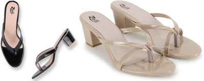 Zaif Women Heels(Beige, Black , 5)