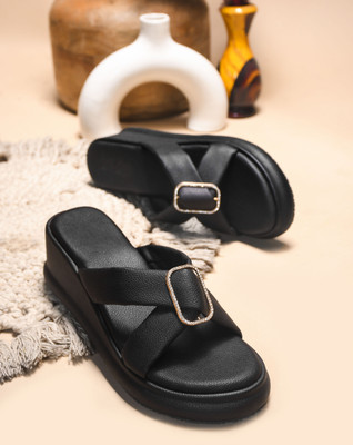 Froh Feet Women Wedges(Black , 5)