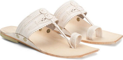 Stepsoft Handcrafted Leather Kolhapuri Chappal for Men | Traditional Ethnic Slippers Men Sandals(Off White , 6)