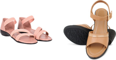 PMS Women Wedges(Beige, Orange , 6)