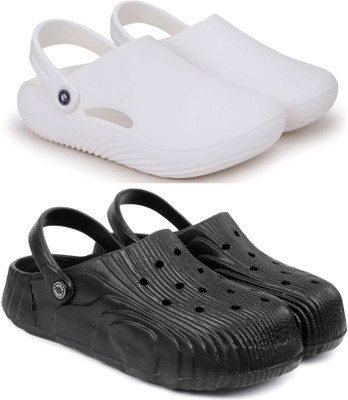 Pampy Angel Men Combo Pack of 2, Ultra cushion, Flipflops, Slipper, Slides, Sandal, Clogs Men Casual(White, Black , 7)