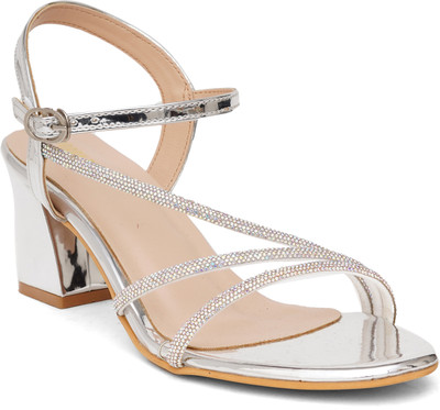 POPPY PINK Women Heels(Silver , 8)