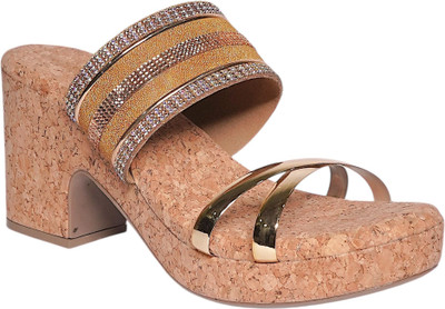 HAUTE WALK Women Heels(Gold , 7)