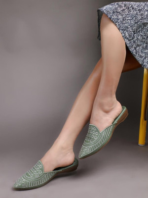 SHOKIYA Women Flats(Green , 4)