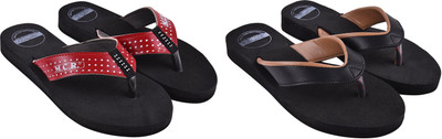 DAUGHTERS made with love Women Flip Flops(Red, Black , 7)