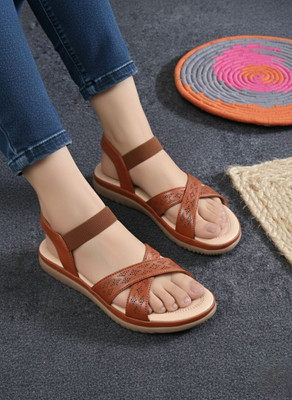 Picson Comfort Premium Extra Soft Cushioning Criss-Cross Strap Casual Women Flats(Tan , 9)