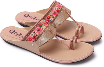 ladies hub Stylish Comfortable Ladies Fancy Partywear Ethnic Kolhapuri Slippers Women Flats(Pink , 6)