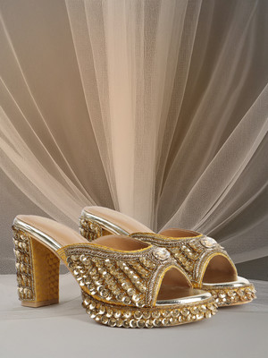 VENDOZ Women Heels(Gold, Yellow , 8)