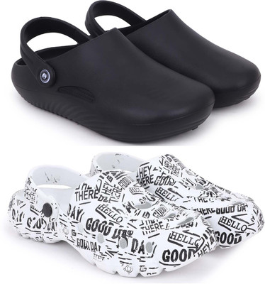 Pampy Angel Men Combo Pack of 2, Ultra cushion, Flipflops, Slipper, Slides, Sandal, Clogs Men Casual(Black, White , 8)
