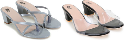 Zaif Women Heels(Grey, Black , 8)