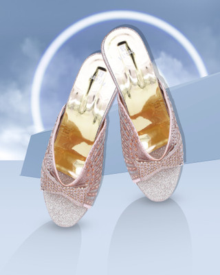 Hardwood Women Heels(Gold , 7)